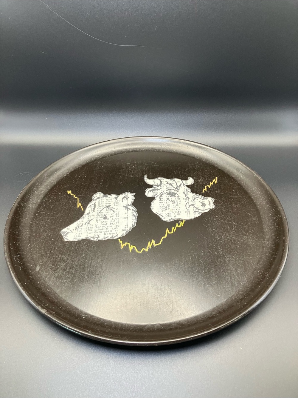 Mid Century Modern Couroc Bull Bear Stock Market Serving Tray